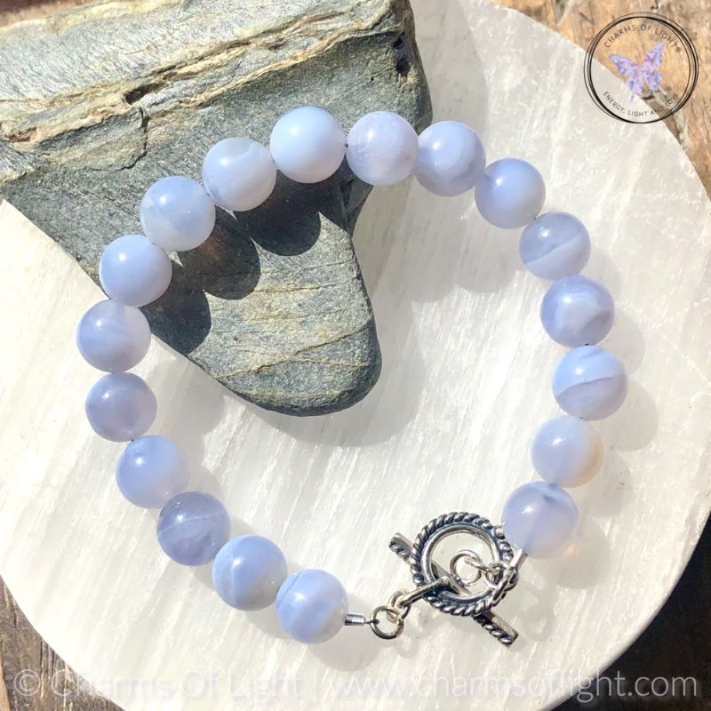 Blue Lace Agate Bracelet With Silver Toggle Clasp